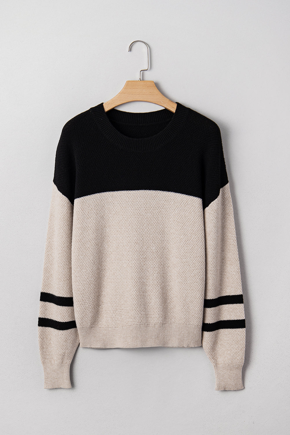 Colour Block Knit Striped Sleeve Detail Casual Sweater eAura