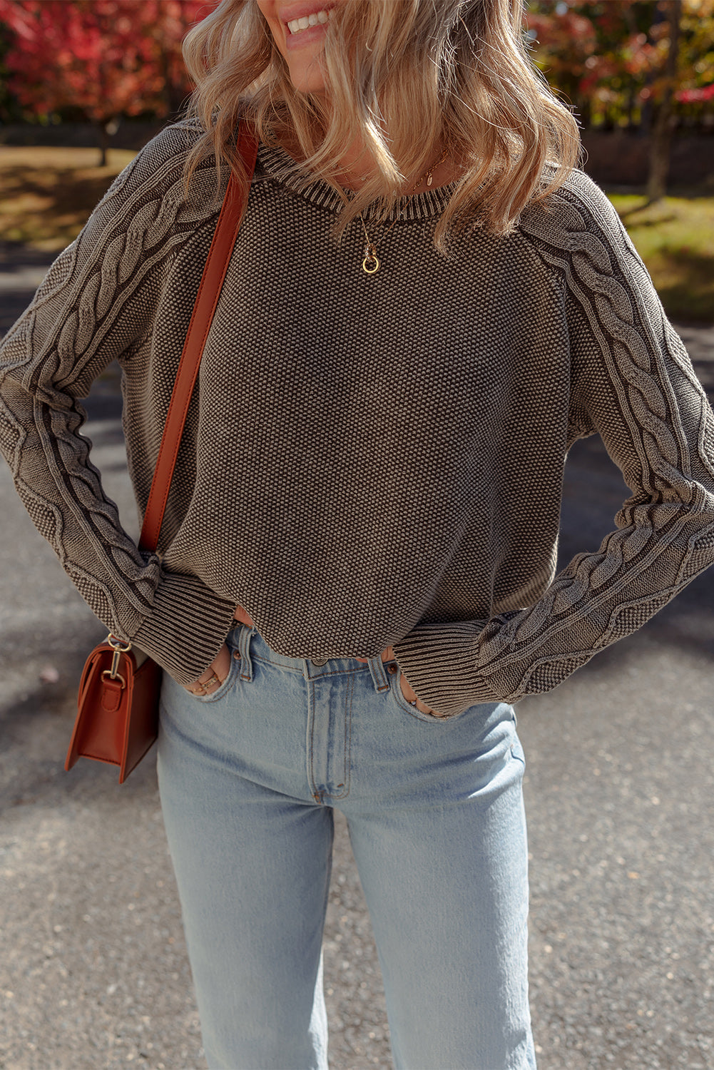 Contrast Cable Knit Sleeve Casual Sweater Dear-Lover Dropshipping