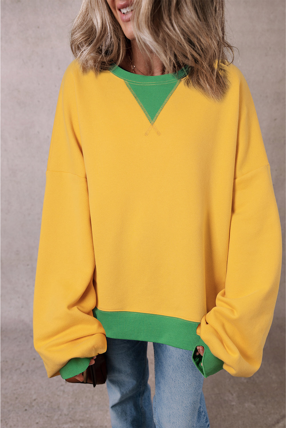Ginger Colour Block Patch Drop Shoulder Oversized Sweatshirt eAura