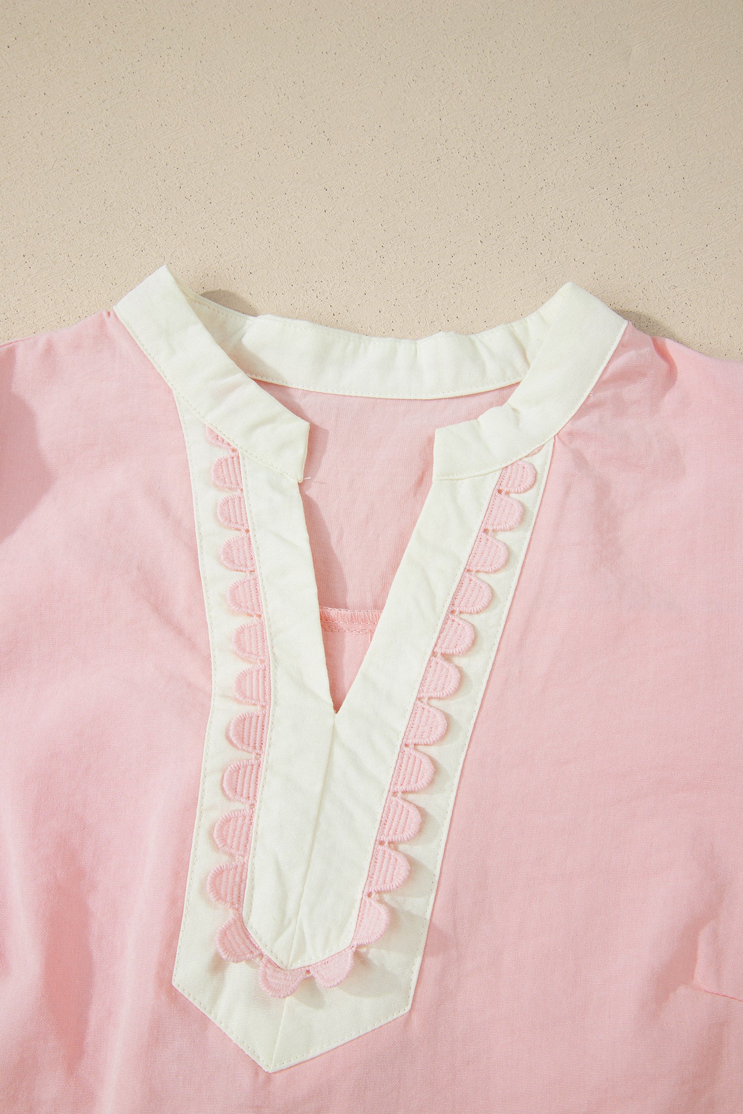 Scallop Colour Block Trim Puff Sleeve Mini Dress