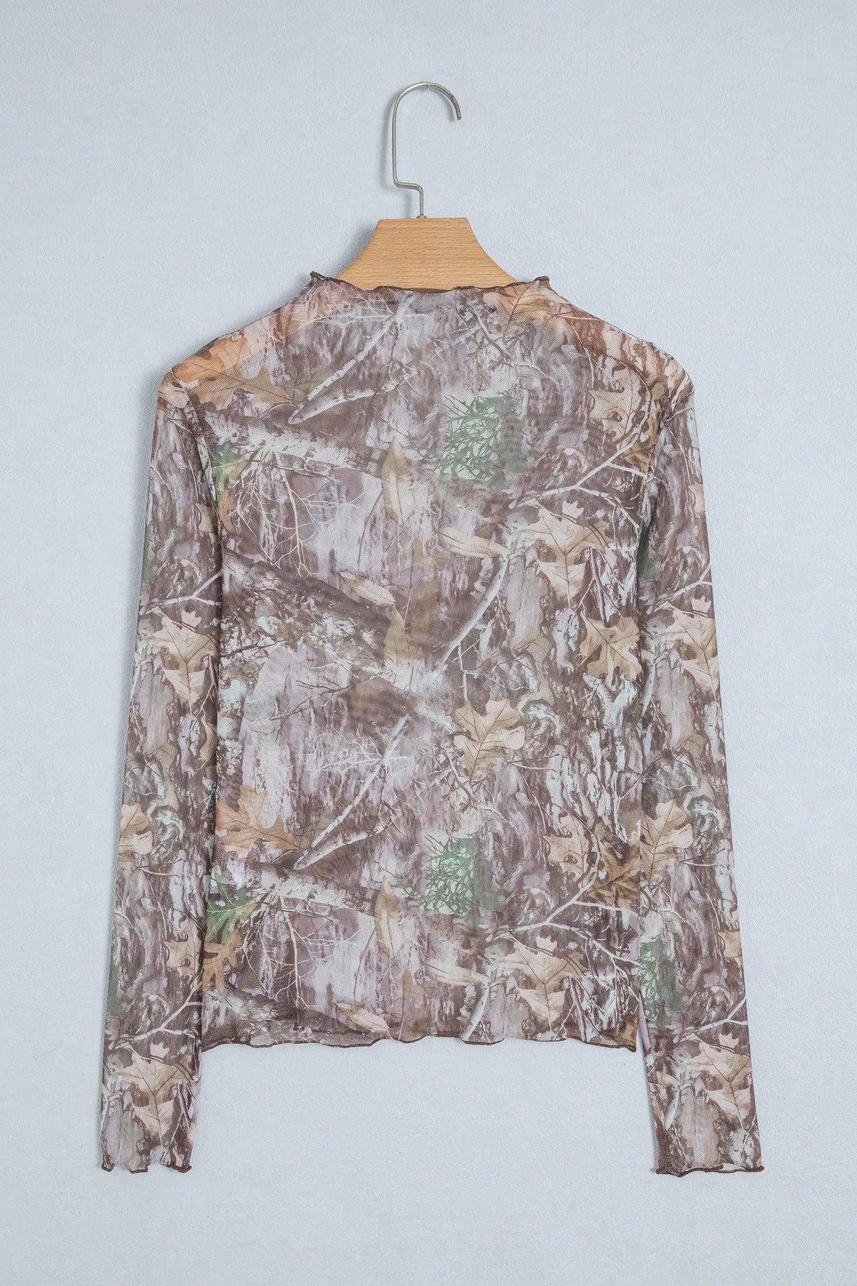 Western Print Slim Fit Mesh Mock Neck Long Sleeve Top