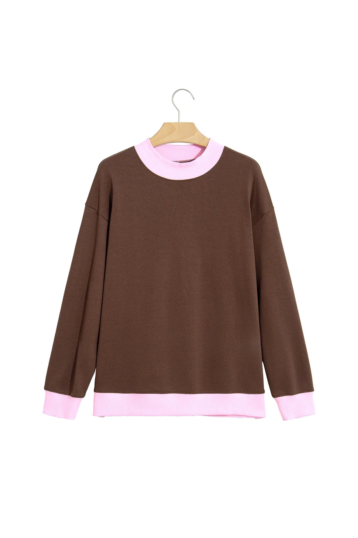 Colourblock Trim Crewneck Long Sleeve Pullover Sweatshirt – Pink