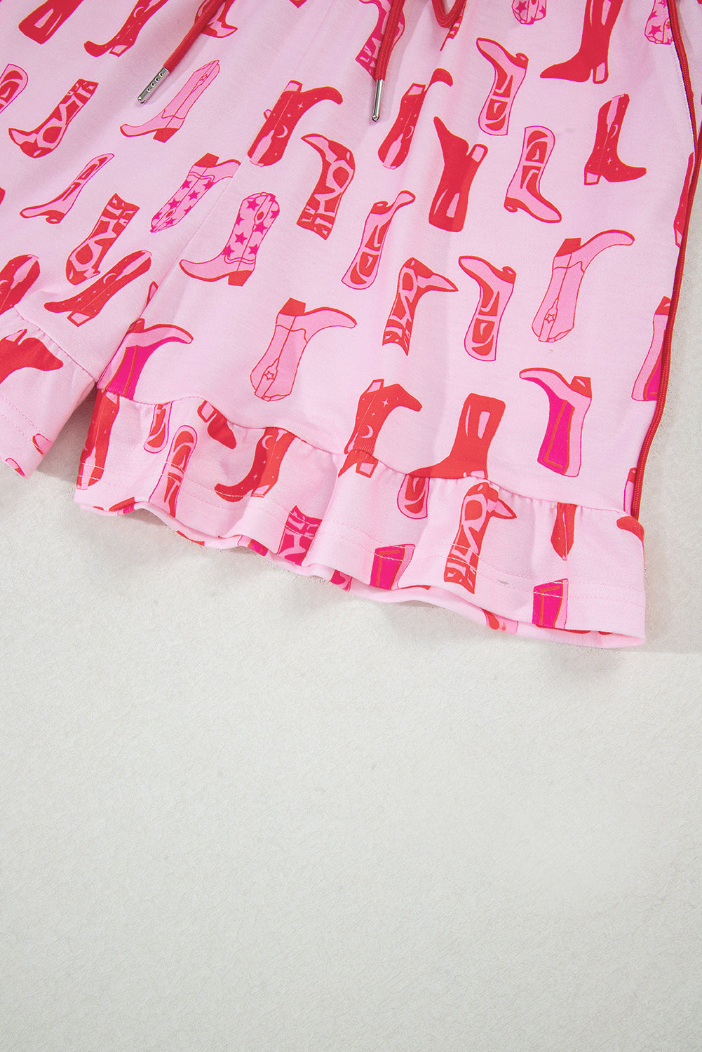 Pink Western Cowgirl Boots Printed Shirt Ruffled Shorts Pyjama Set eAura