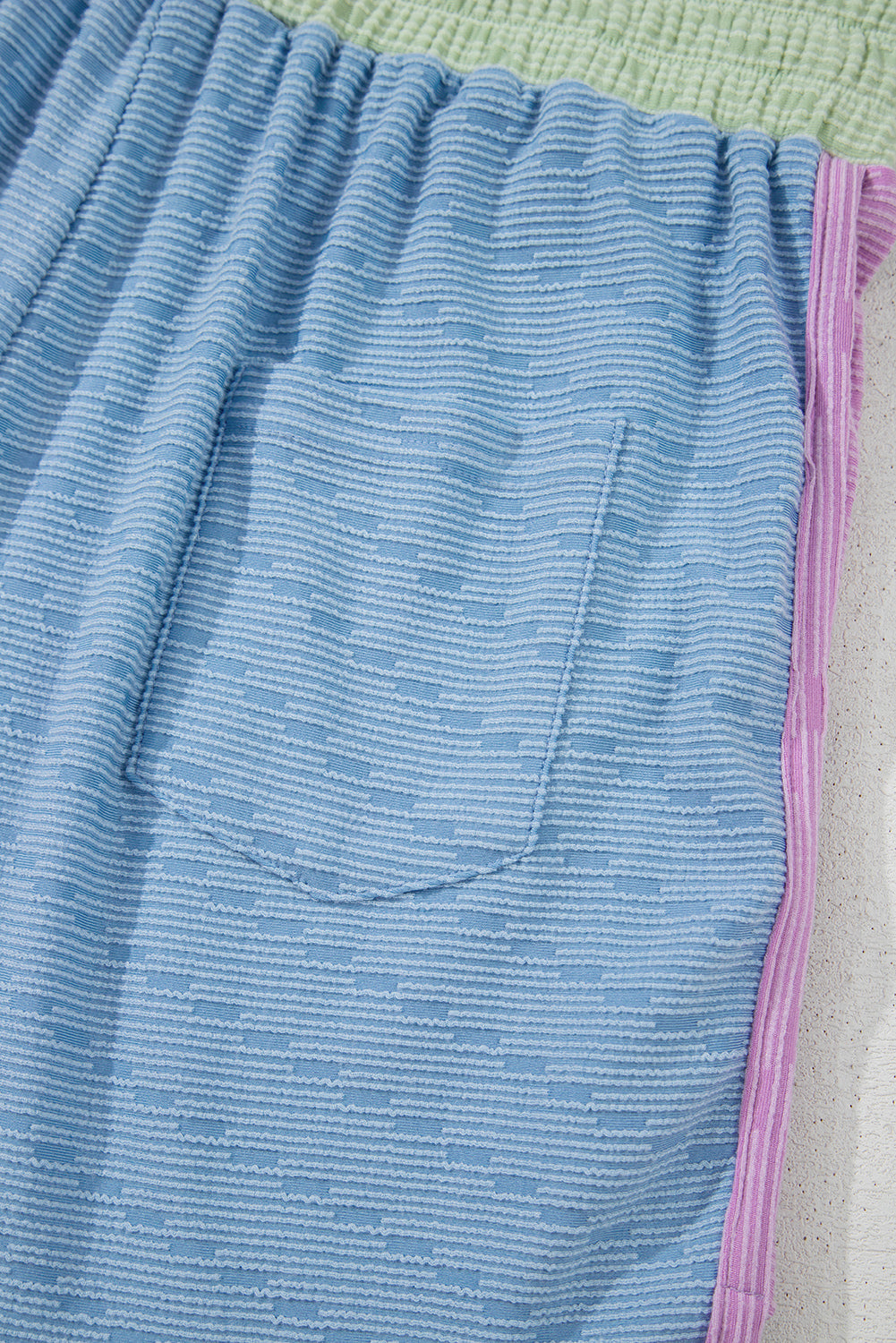 Beau Blue Ribbed Contrast Trim Round Neck Cap Sleeve 2pcs Short Co-ord Set eAura