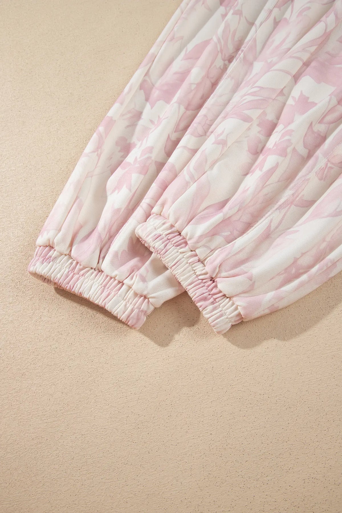 Abstract Print Drop Shoulder Drawstring Waist Drawstring Hem Pant Set – Pink