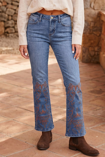 Ashleigh Blue Embroidered Flare Leg Jeans – Dark Blue