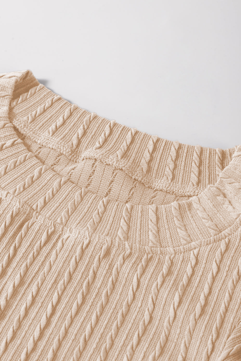 Beige Solid Colour Textured Flutter Sleeve Top eAura