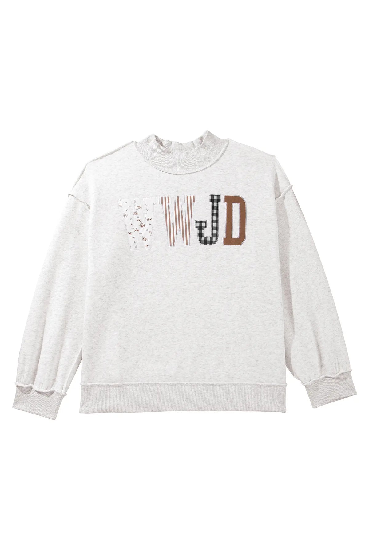 WWJD Mix Pattern Letter Graphic Exposed Seam Loose Plus Size Sweatshirt – Grey