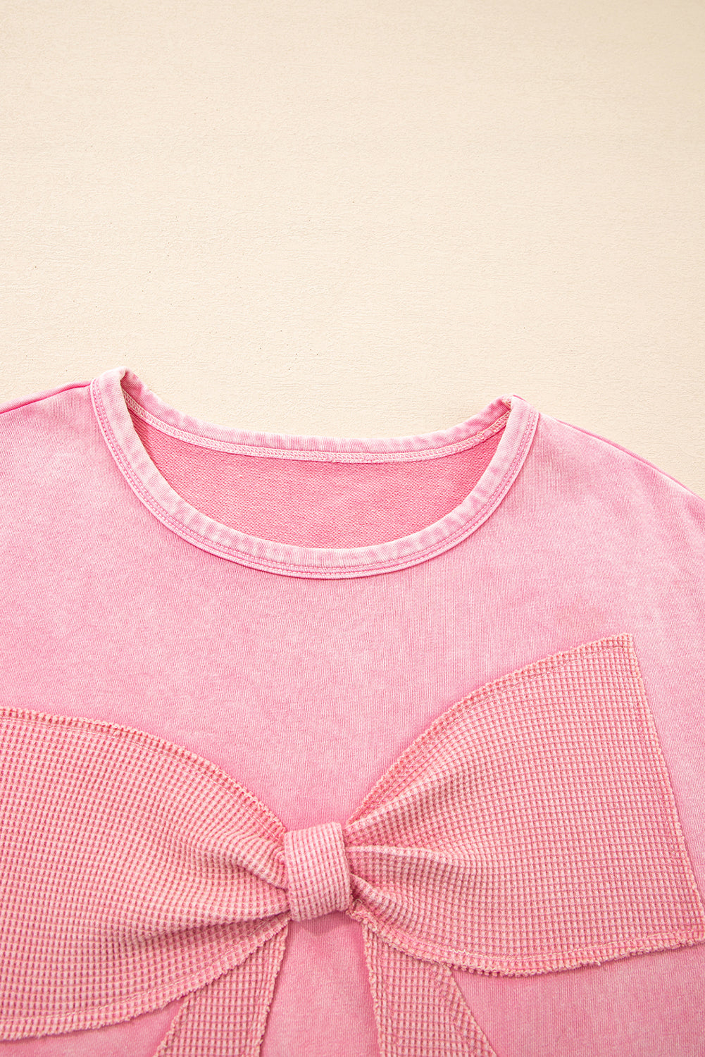Mineral Wash Big Bow Patchwork Pullover Sweatshirt eAura