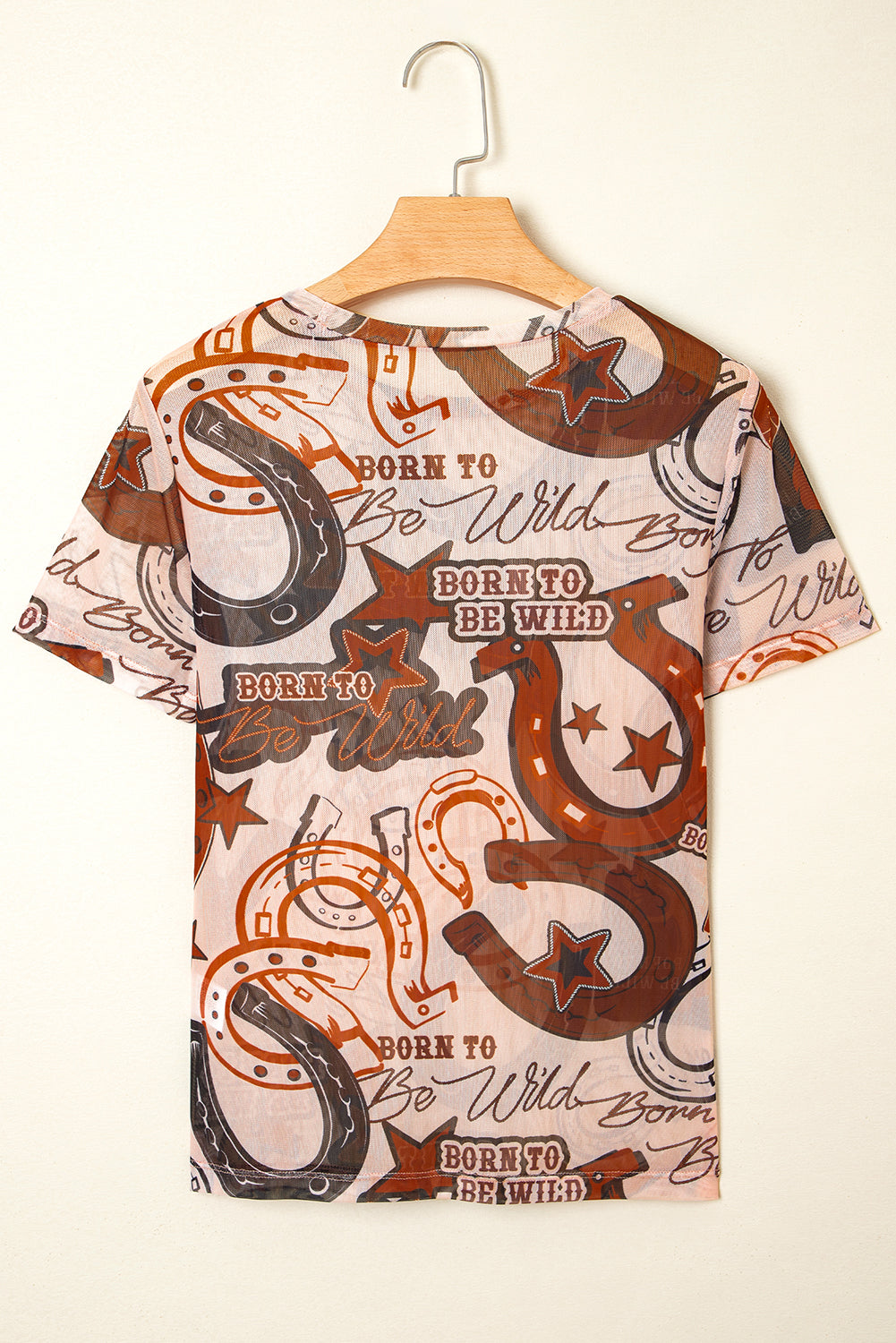 Brown Western Horseshoe Printed Mesh T Shirt eAura
