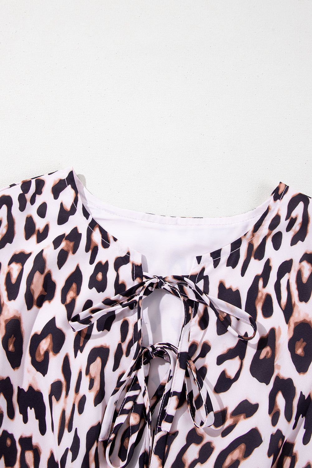 Leopard Print Tied Front Keyhole Puff Short Sleeve Mini Dress eAura