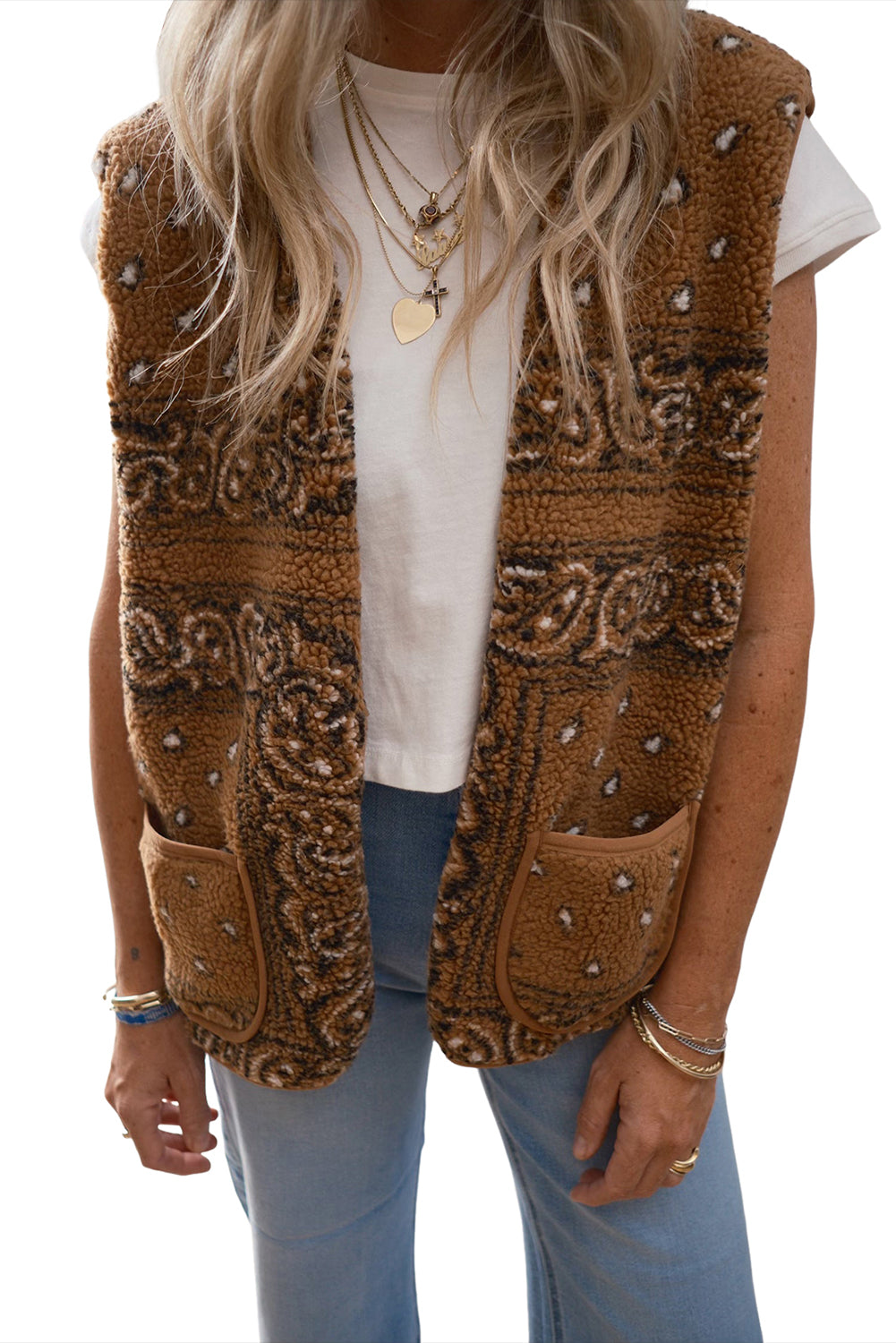 Print Pocketed Western Fashion Vest - eAura
