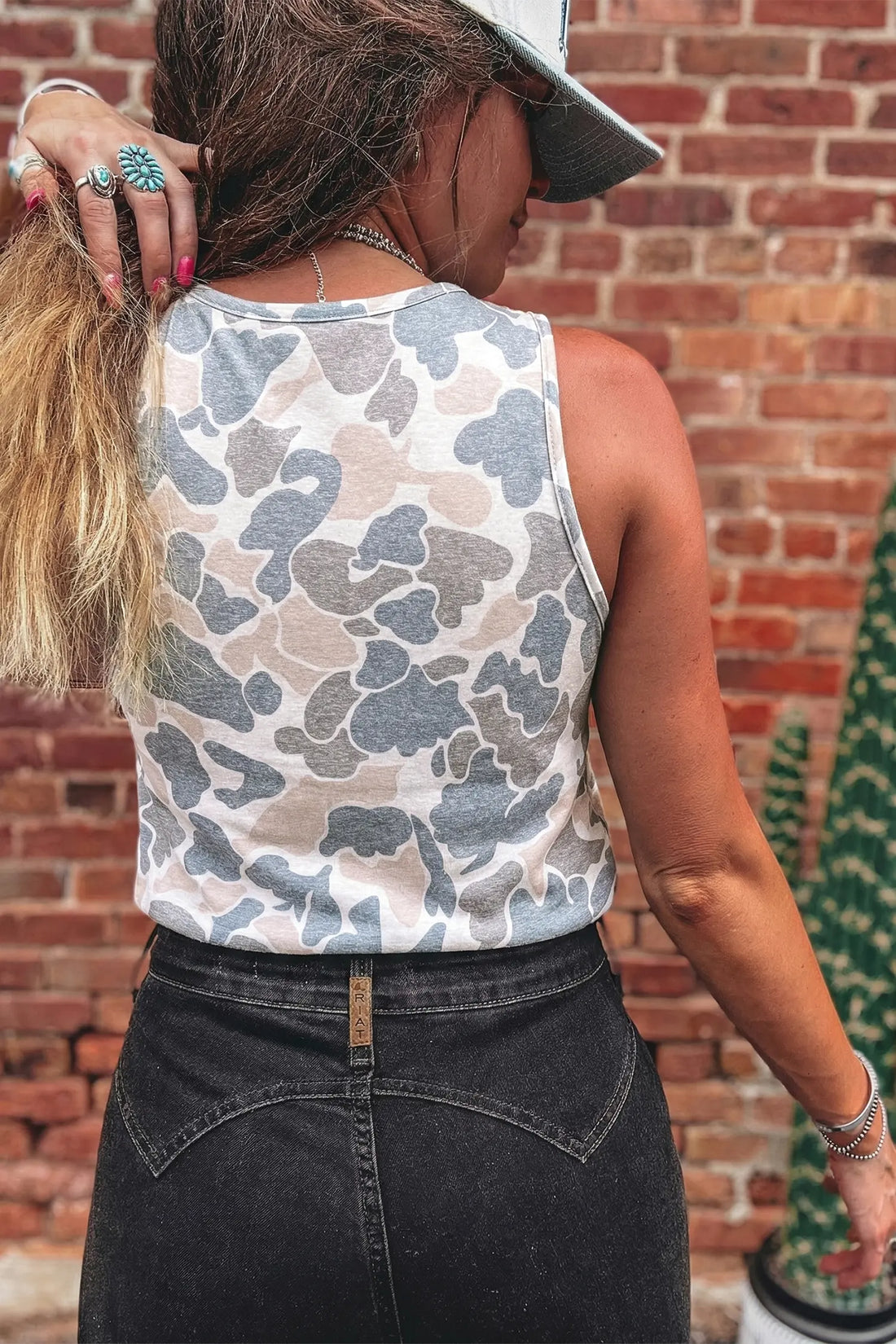 Retro Camo Print Oversized Tank Top – Multicolour