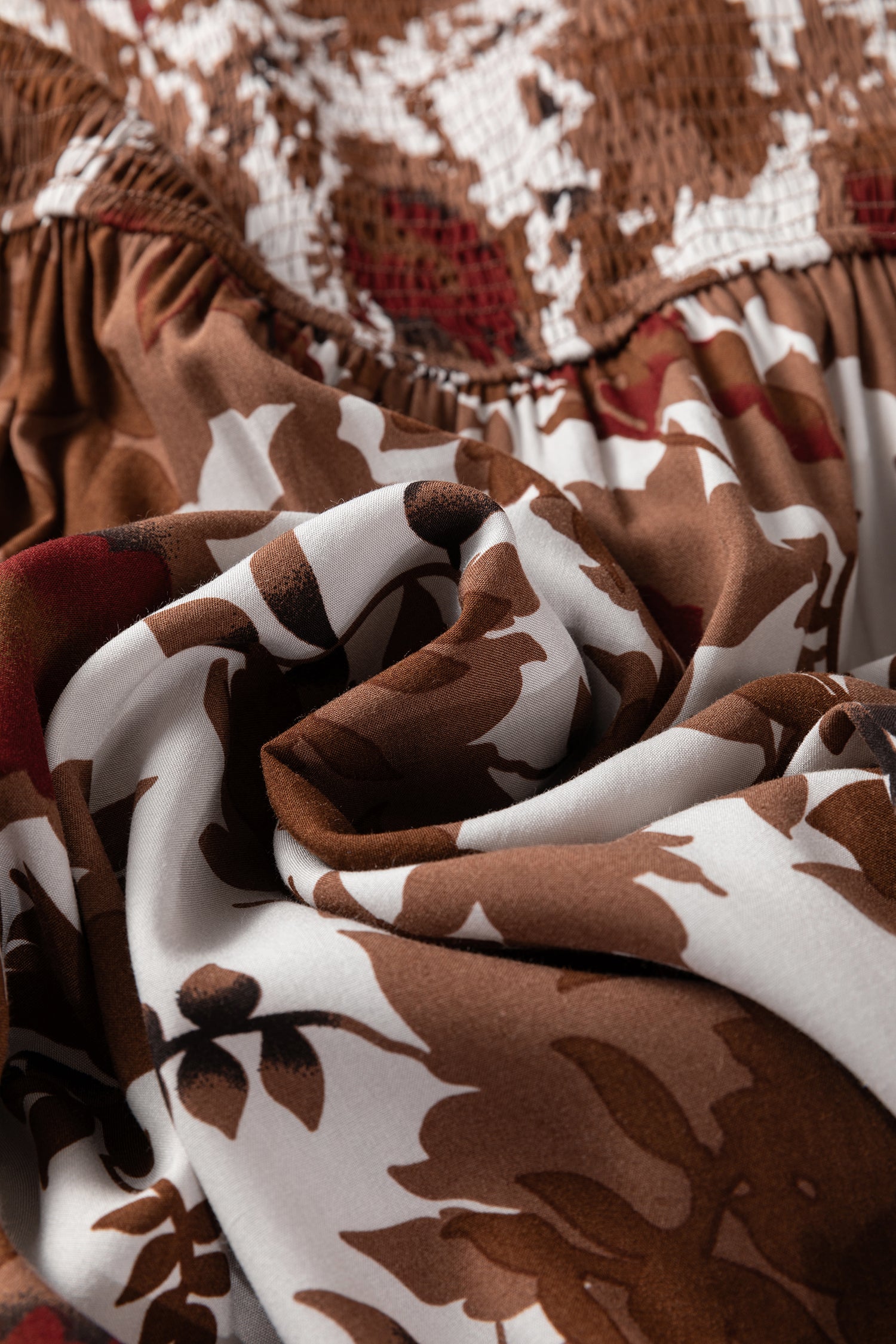 Floral Puff Sleeve Smocked Bodice Maxi Dress – Orange & Chestnut