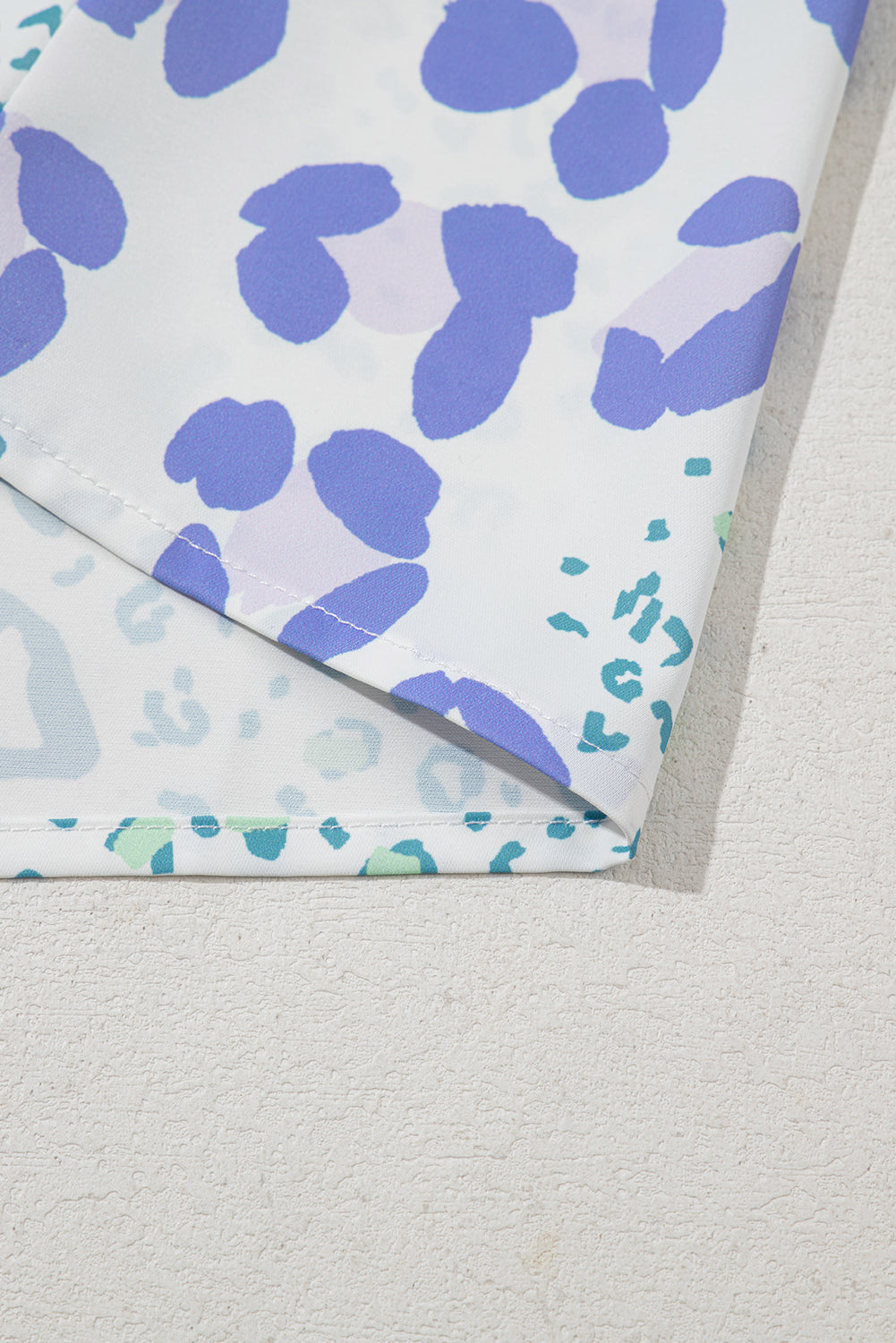 Sky Blue Mixed Leopard Print V Neck Short Sleeve Blouse eAura