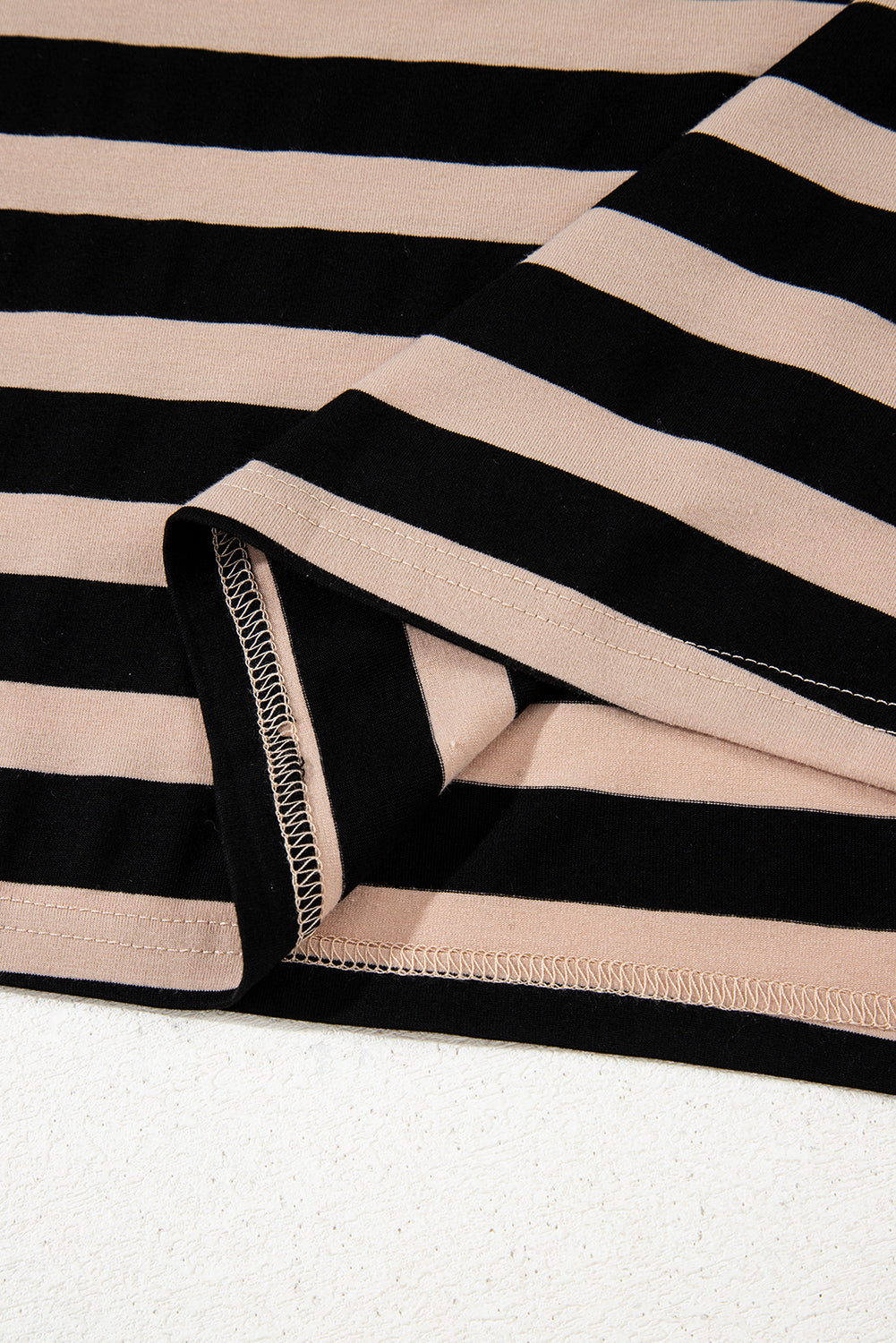 Black Stripe Casual Round Neck T-shirt Maxi Dress with Pockets BB Fashion Outlet