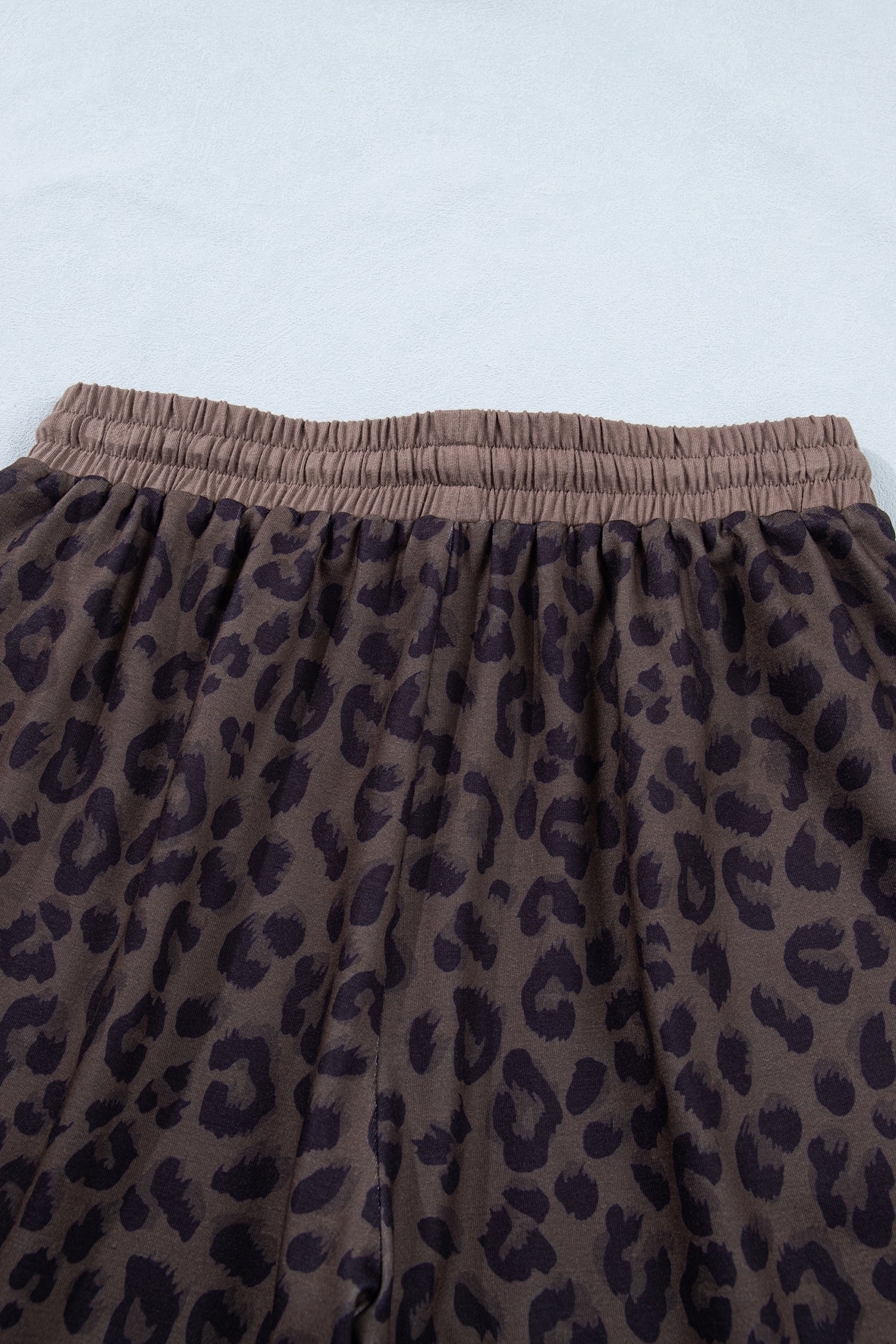 V Neck Collar Leopard Printed 2pcs Short Set – Khaki