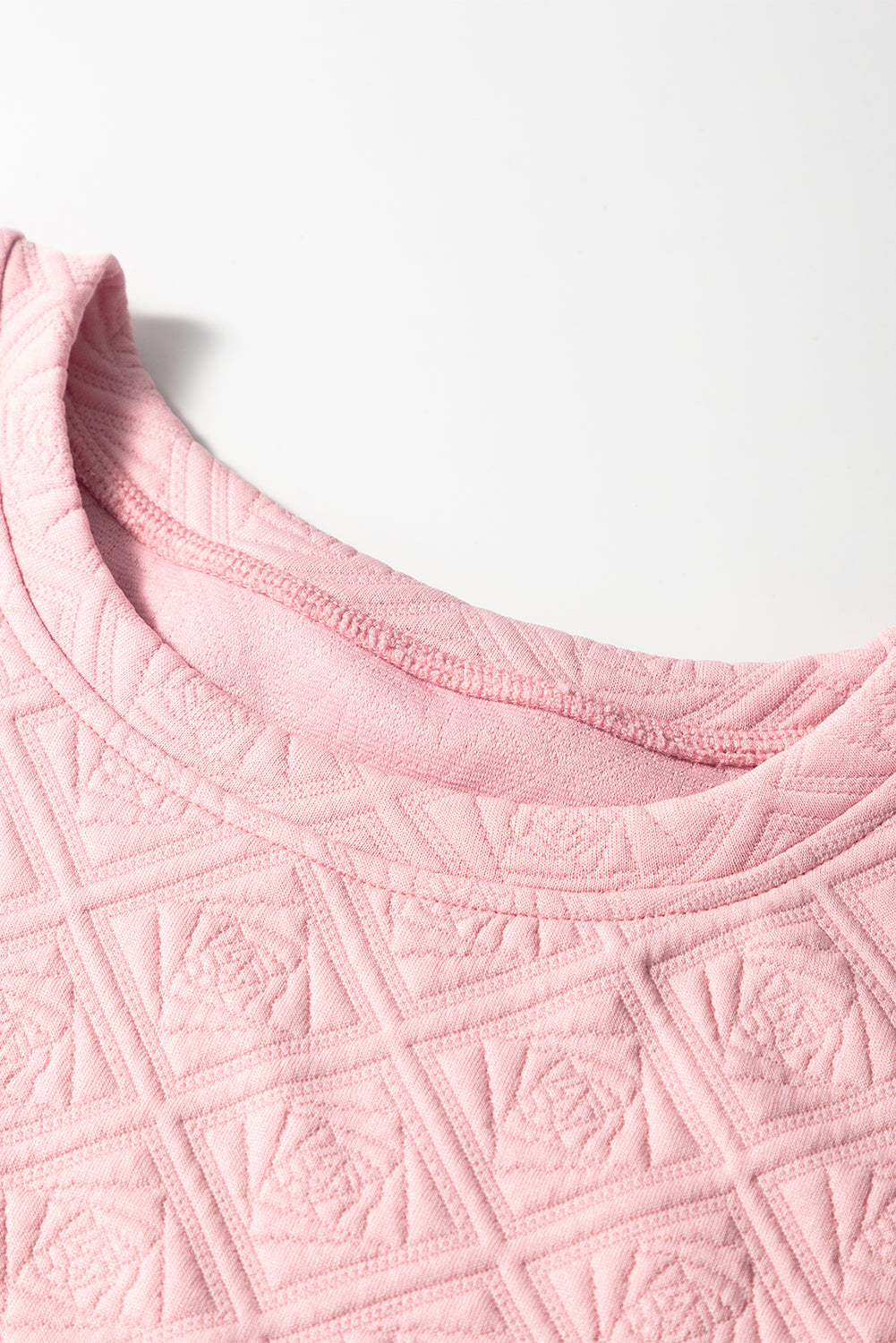Light Pink Pearl Embellished Flower Textured T Shirt eAura