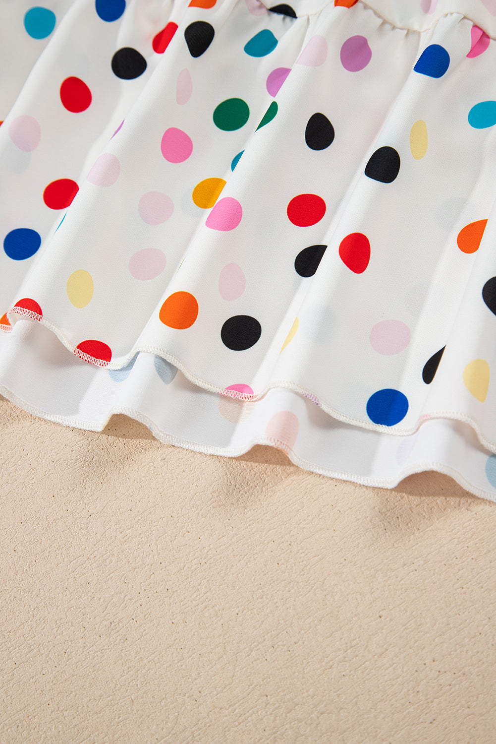 White Colourful Polka Dot Short Sleeve Tiered Ruffled Babydoll Blouse eAura
