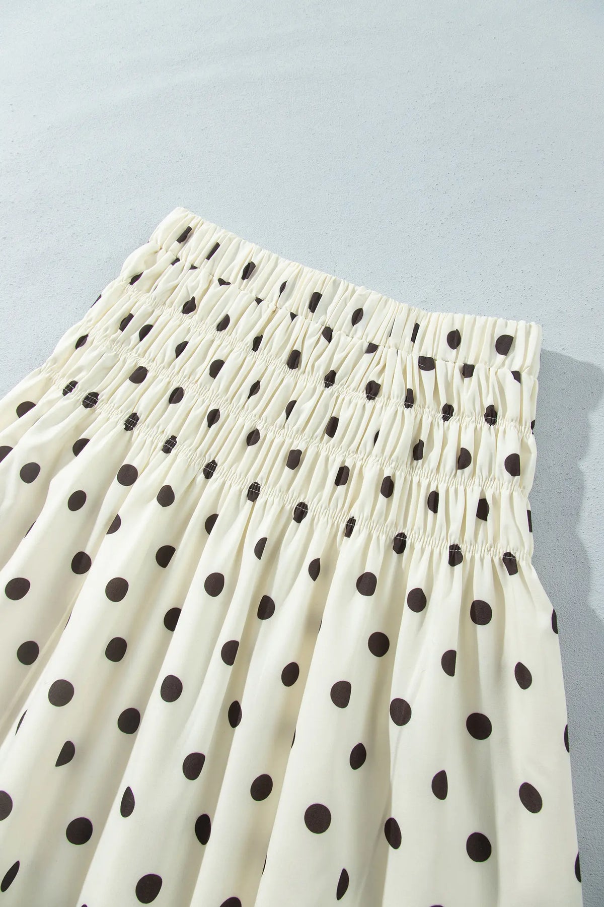 Smocked High Waist Long Skirt with Polka Dot Print