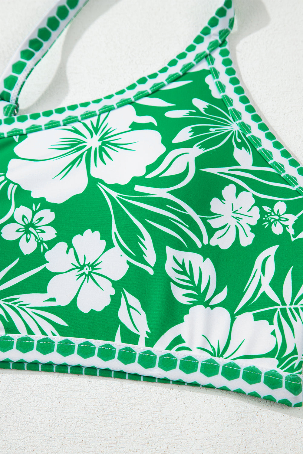 Green Floral Print One Shoulder High Waist Bikini Set eAura