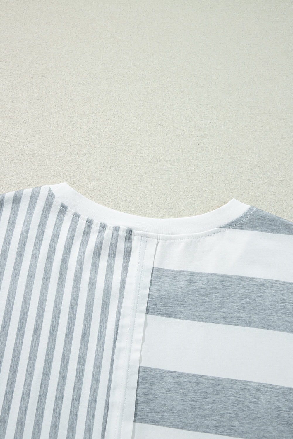 Grey Stripe Mixed Printed Short Sleeve Shift Mini T Shirt Dress eAura