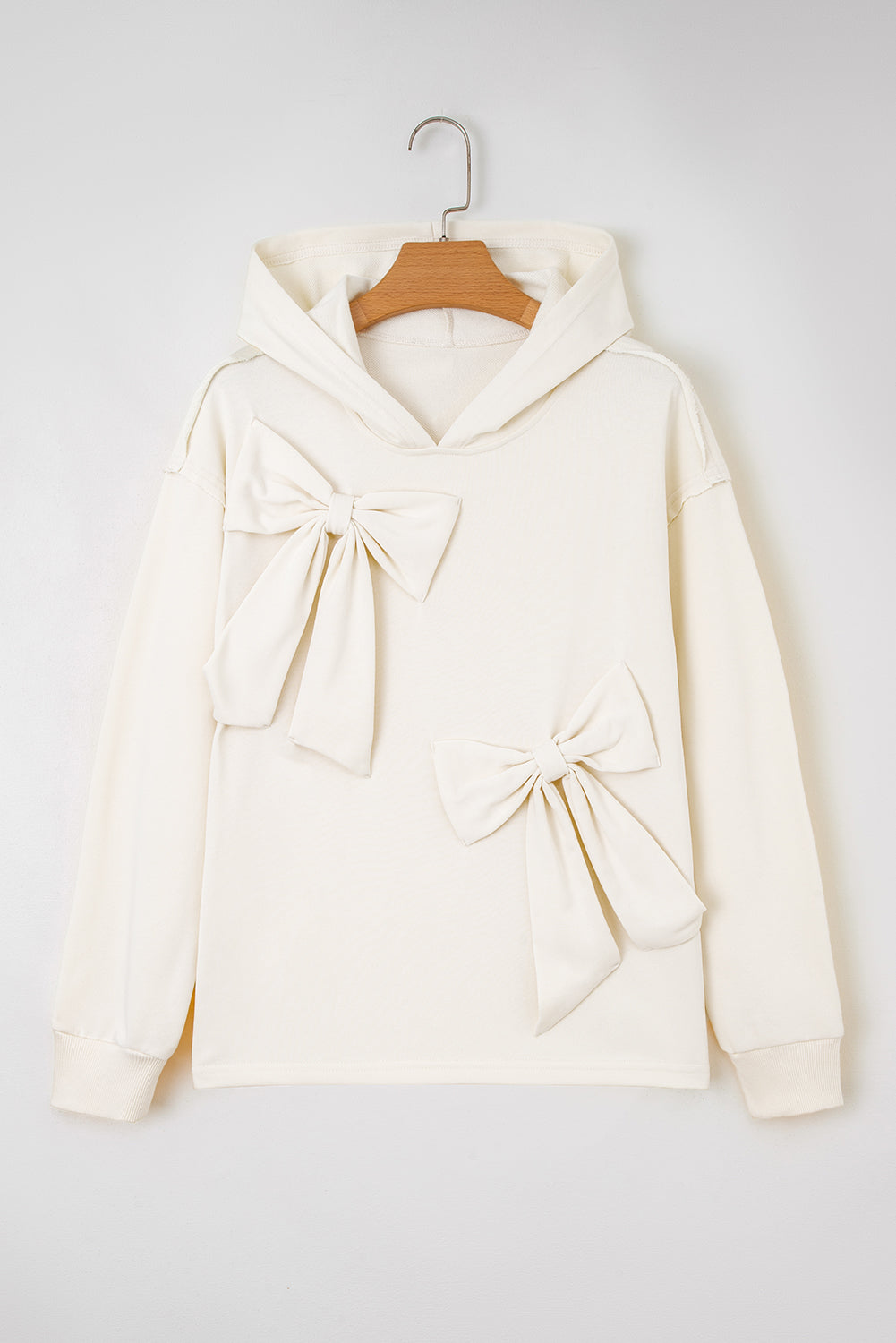 White Cute Bow Detail Baggy Hoodie eAura