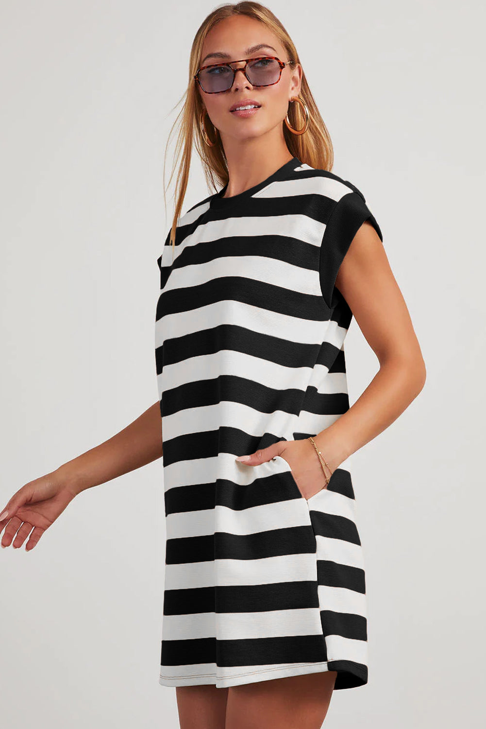 Stripe Cap Sleeve Shift T-Shirt Dress
