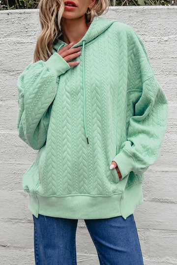 Cable Textured Baggy Hoodie - Green / S - Tops/Sweatshirts & Hoodies