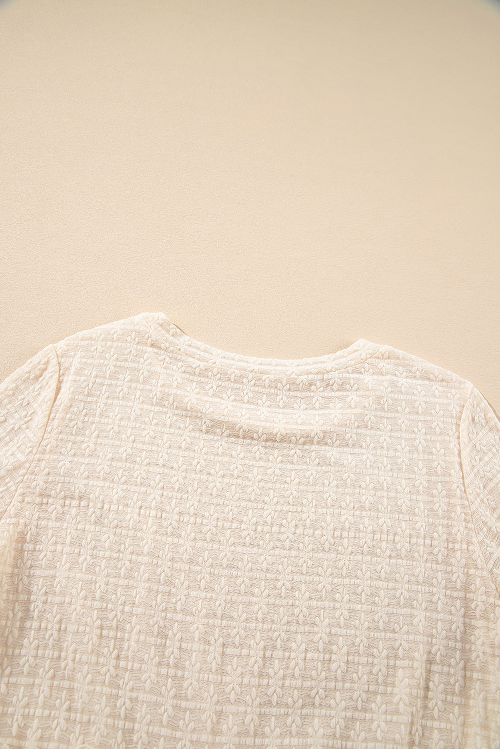 Beige Solid Colour Textured Ruffled Short Sleeve Blouse eAura