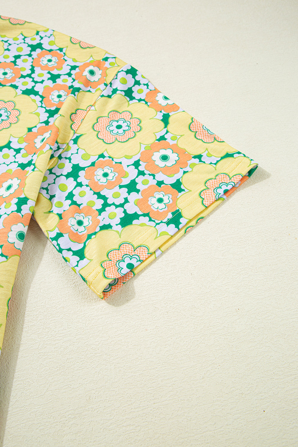 Yellow Summer Flower Printed Drop Shoulder Loose T Shirt eAura