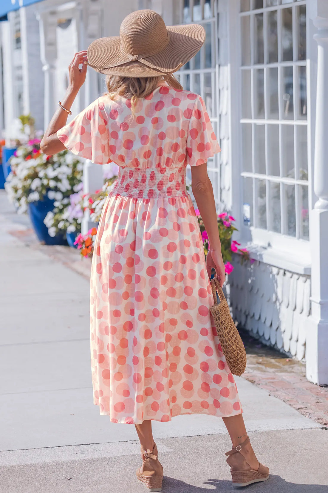 Polka Dot Ruffle Sleeve Zip-Up Maxi Dress