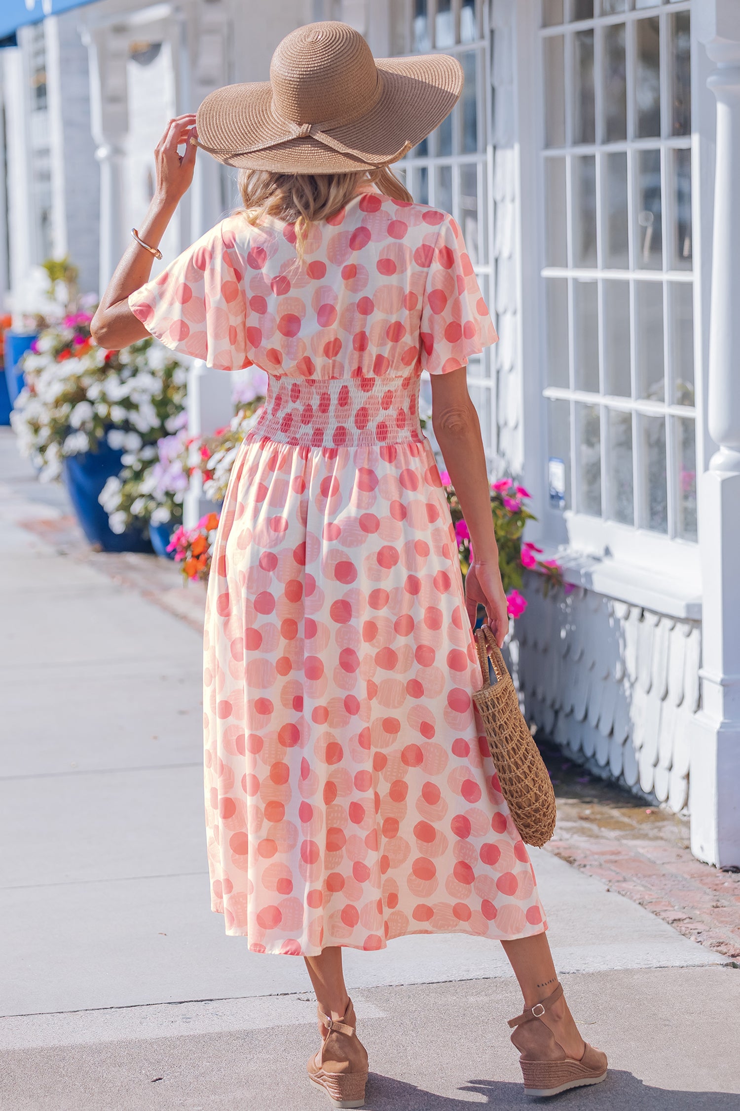 Polka Dot Ruffle Sleeve Zip-Up Maxi Dress