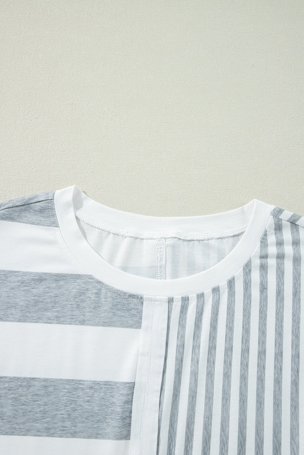 Grey Stripe Mixed Printed Short Sleeve Shift Mini T Shirt Dress eAura