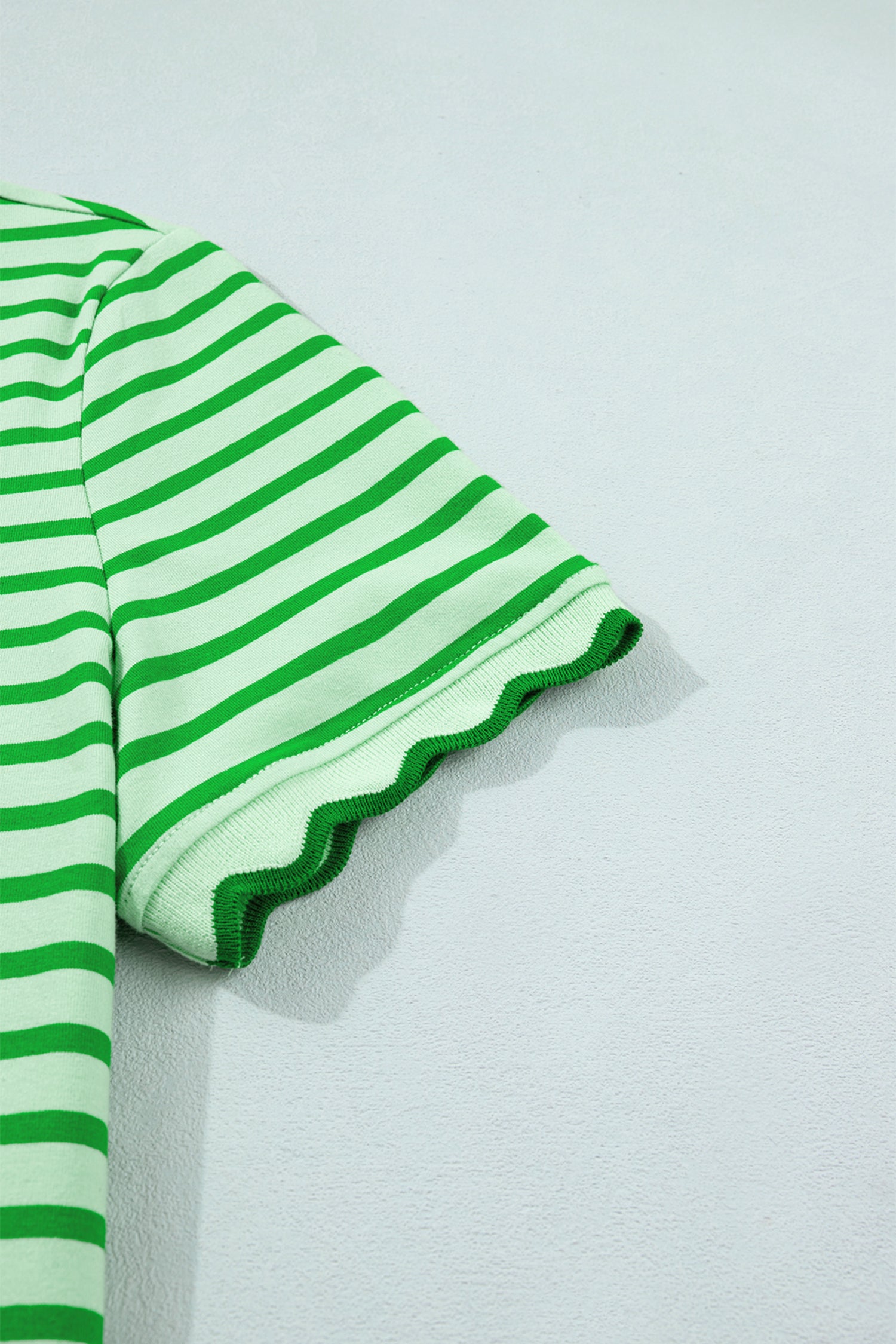 Stripe Scalloped Trim Round Neck T-Shirt