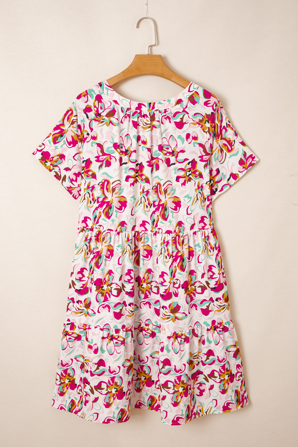 White Abstract Print V Neck Short Sleeve Ruffled Plus Size Mini Dress BB Fashion Outlet