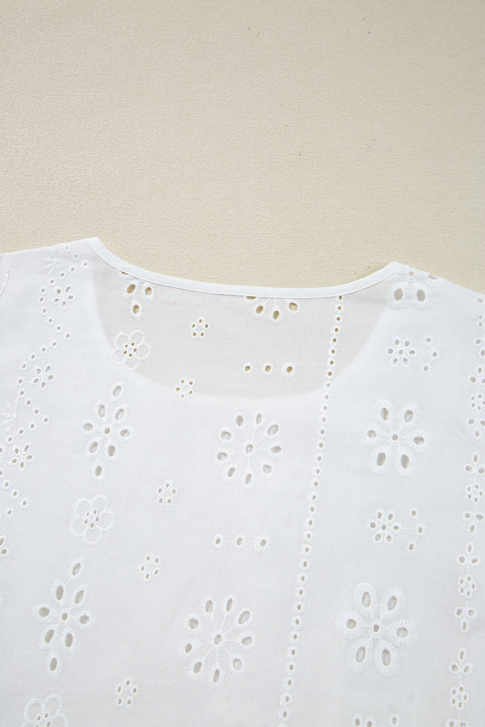 White Eyelet Embroidered Smocked Cuff Sheer Blouse Dear-Lover Dropshipping