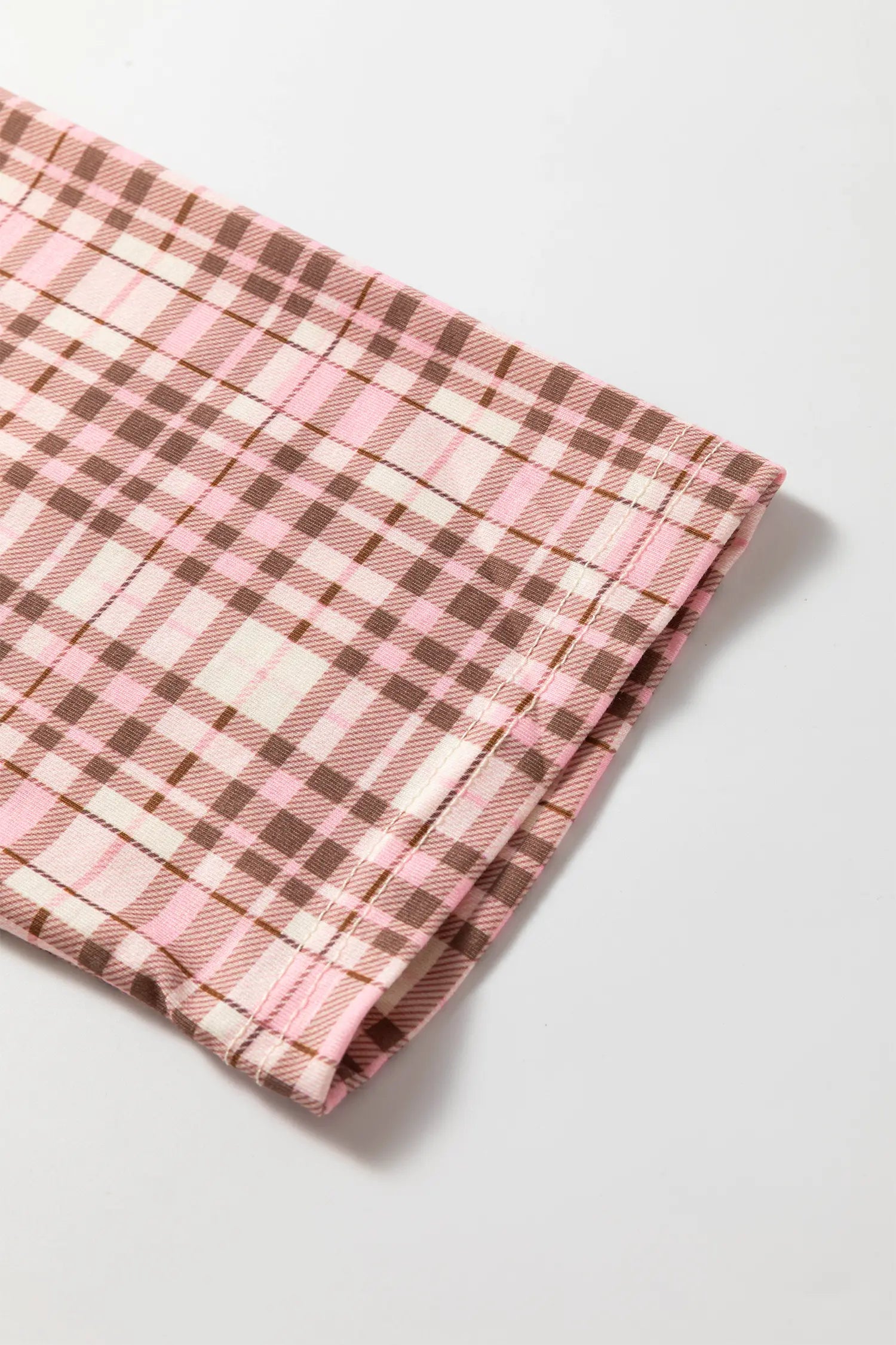 Plaid Patch Pockets Long Sleeve Pyjamas Lounge Set – Pink