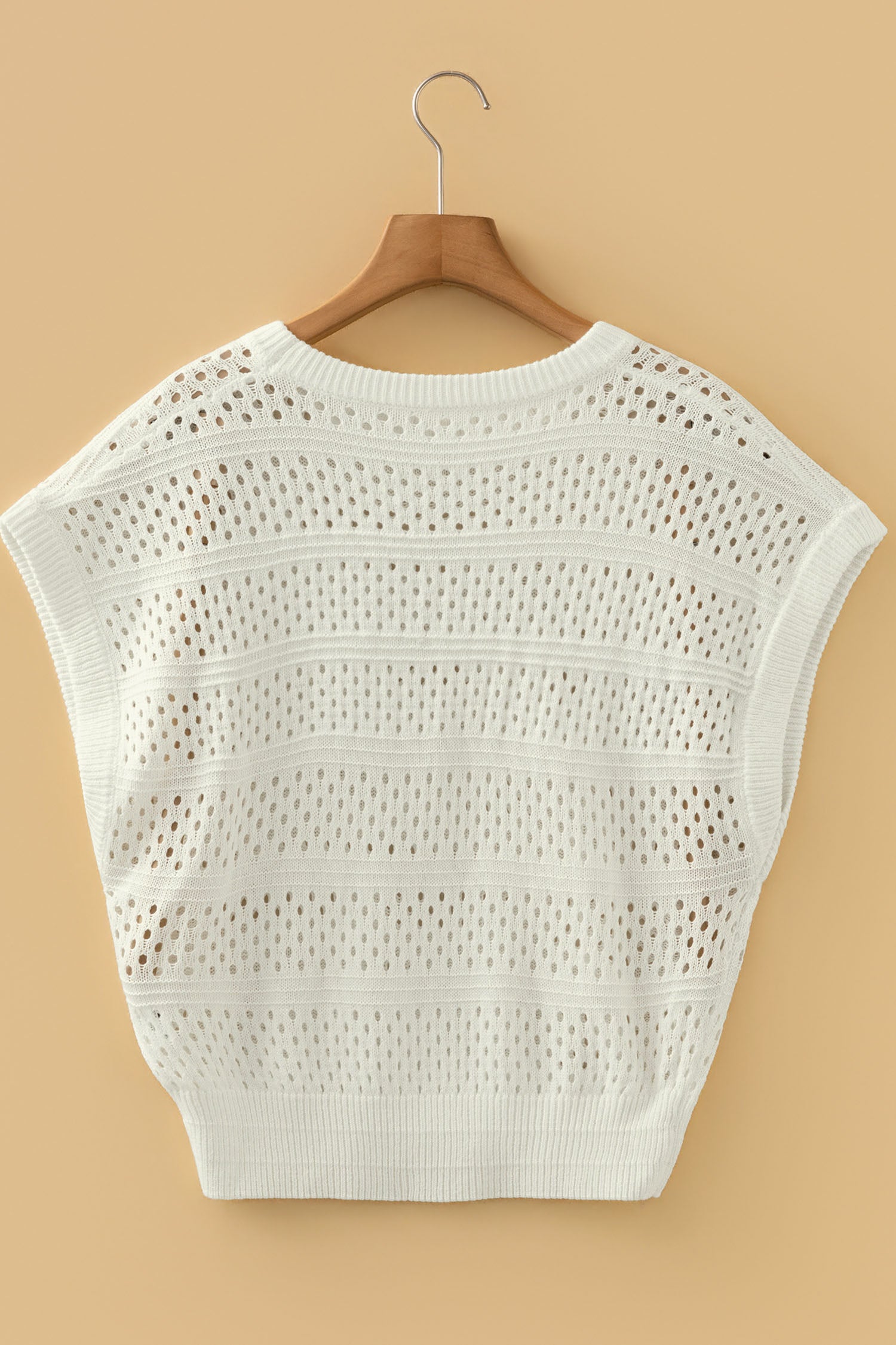 Plus Size Eyelet Hollow-Out Knit Dolman Short Sleeve Sweater