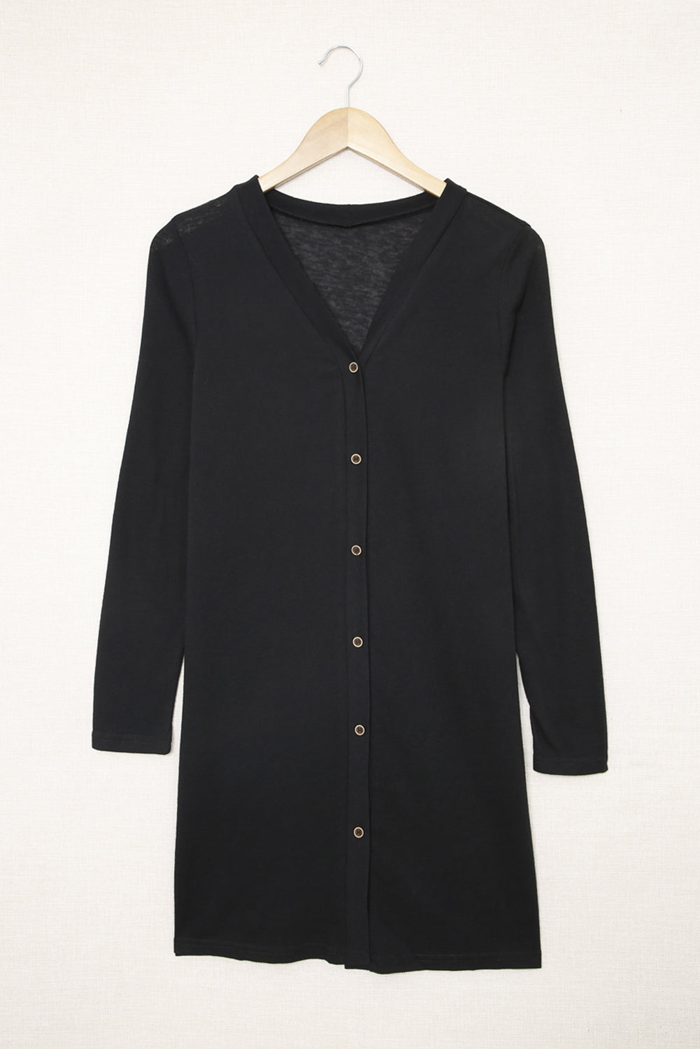 Black Solid Colour Open-Front Buttons Cardigan eAura