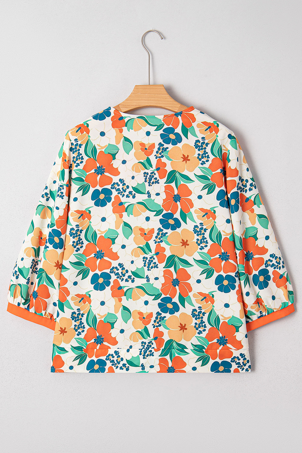 V-Neck Floral Print Sleeve Blouse - eAura