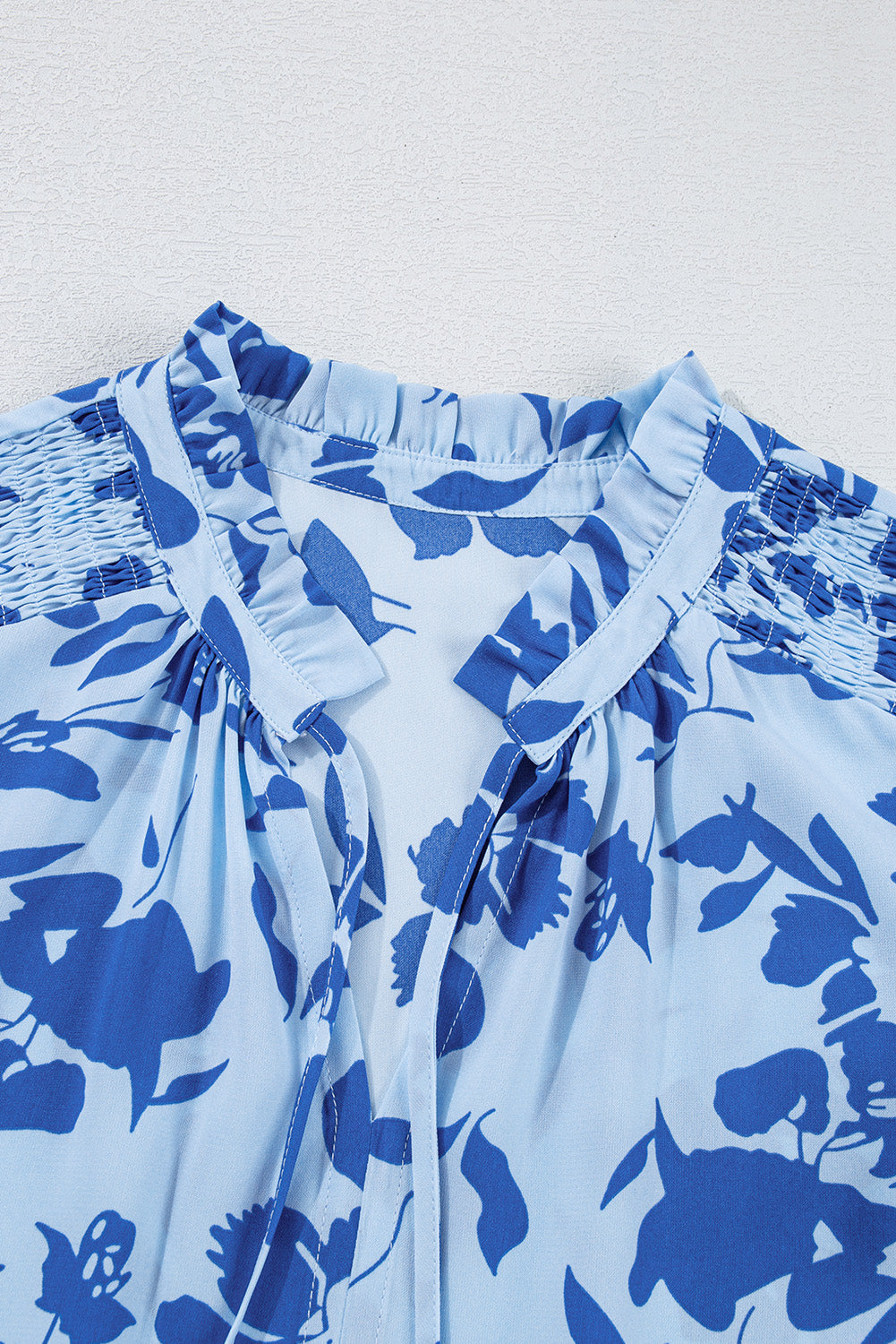 Sky Blue Floral Print Tiered Frilled Trim Flutter Sleeve Maxi Dress eAura