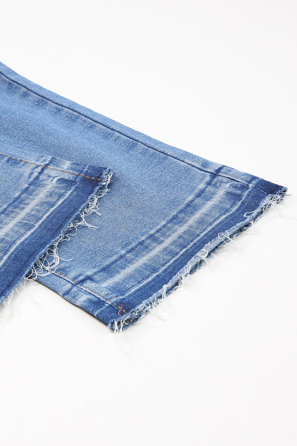Sky Blue Whiskered Wash Raw Hem Cropped Jeans