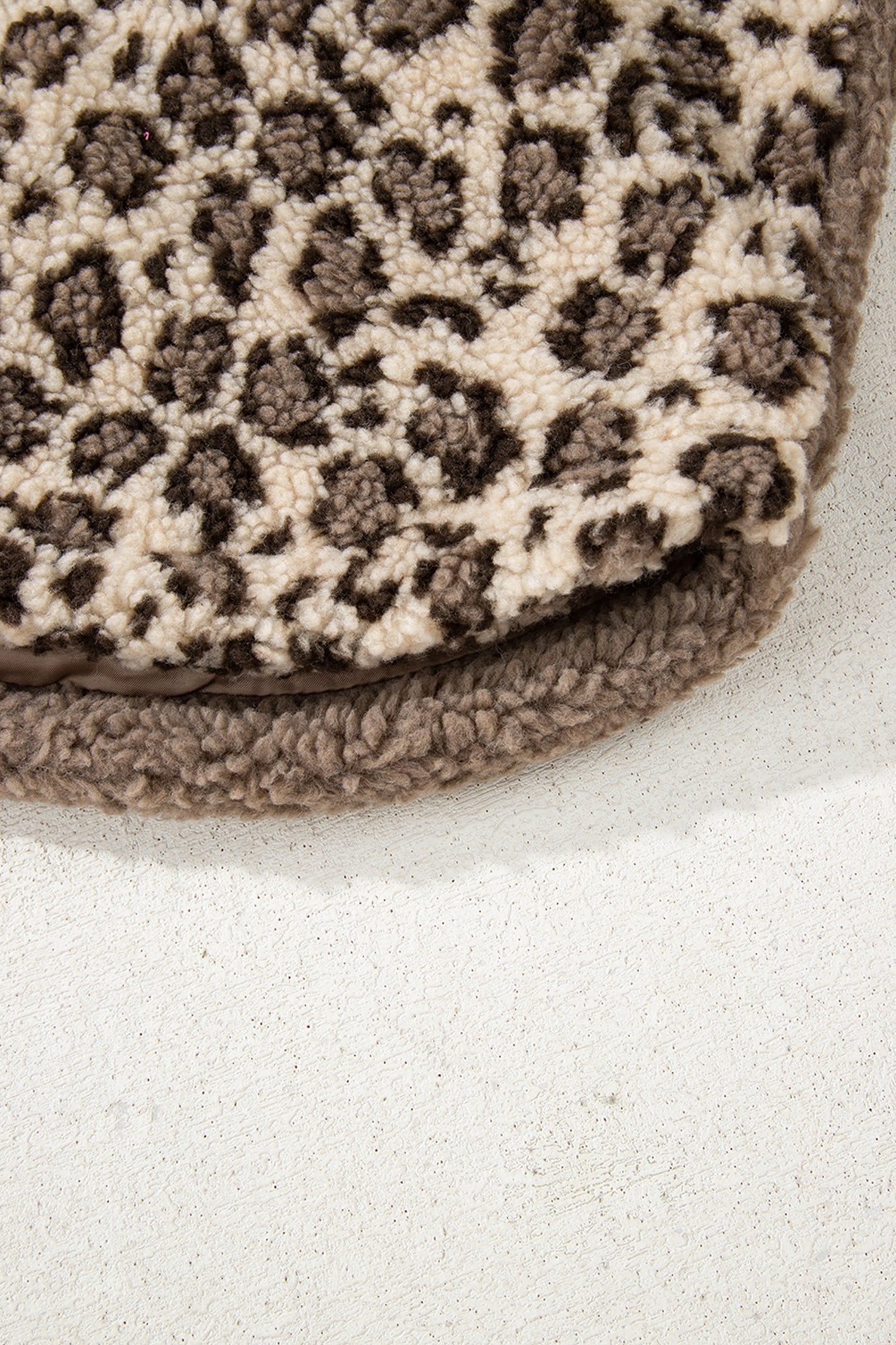 Brown Sherpa Leopard Print Flap Pocket Collared Button Up Jacket - eAura