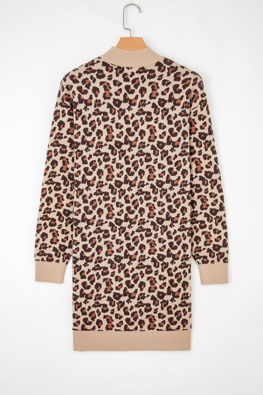 Leopard Print High Neck Shift Mini Sweater Dress - eAura