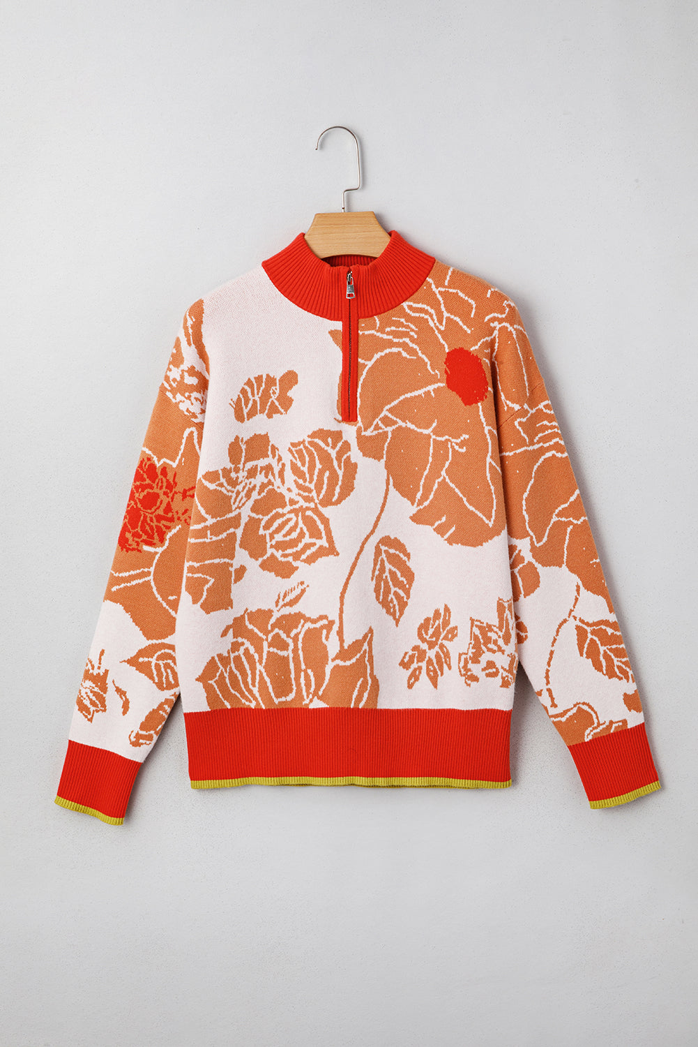 Floral Half Zip Collared Pullover Sweater eAura