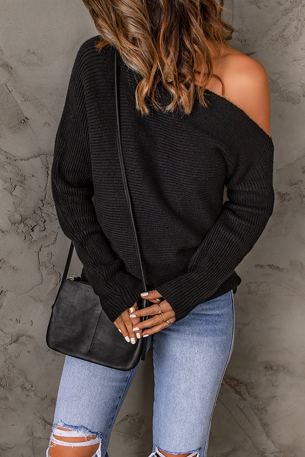 Black Striped Long Sleeve Knit Sweater eAura