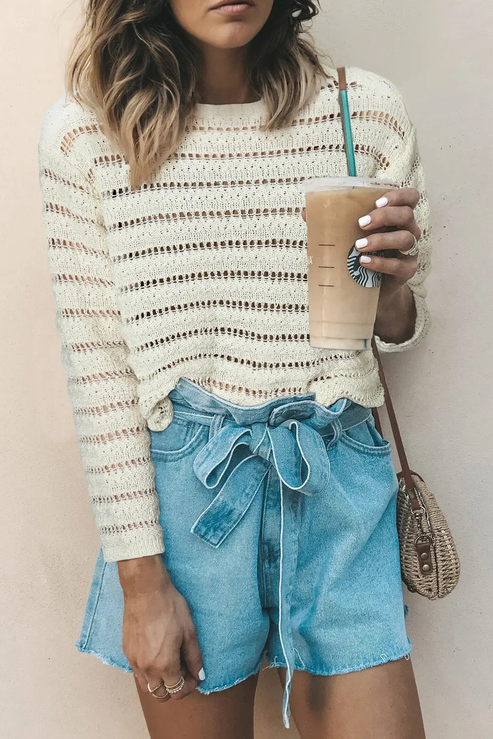 Hollow Out Knit Round Neck Sweater - Sweaters & Cardigans/Sweaters