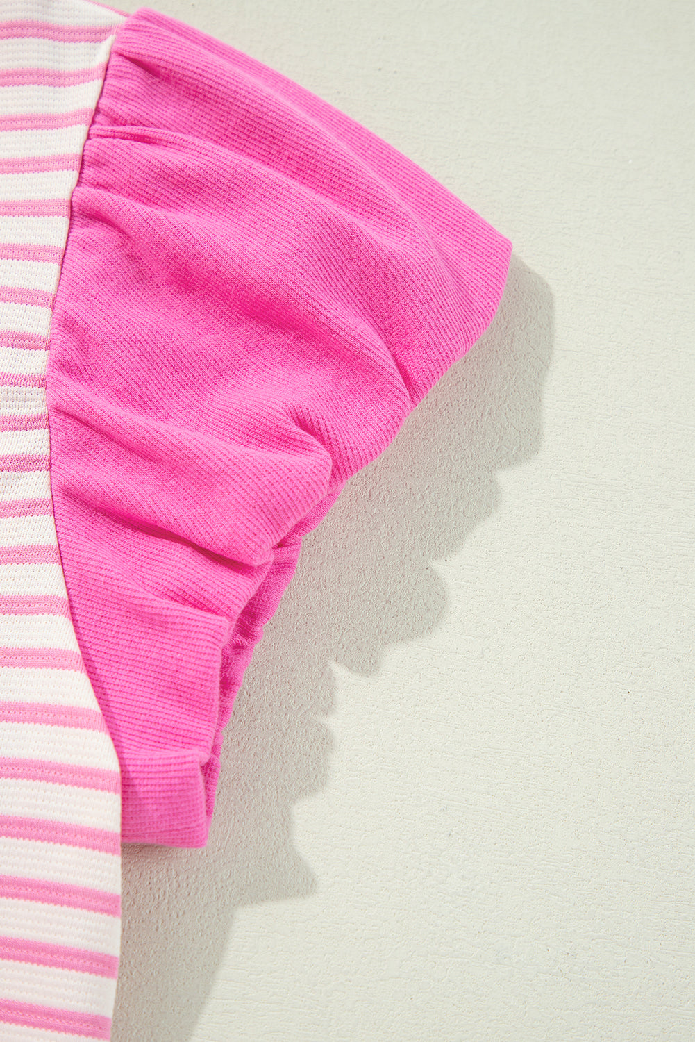 Pink Stripe Ruffled V Neck Cap Puff Sleeve Top eAura