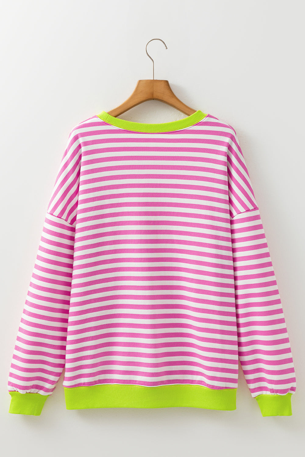Striped Contrast Ribbed Trim Crossed Stitch Drop Shoulder Sweatshirt - eAura